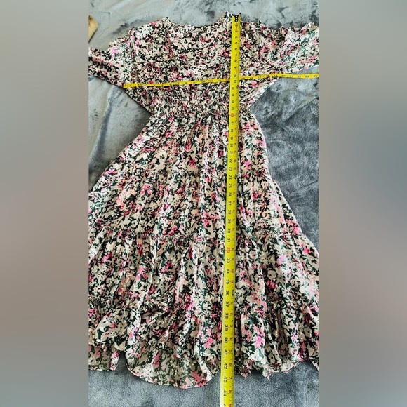 ELIE TAHARI Abstract Floral Tiered Maxi Dress Medium Pink Green Long Sleeve Glam - Picture 9 of 15